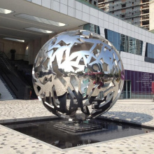 Mirror polished large exterior stainless steel hollow ball sculpture